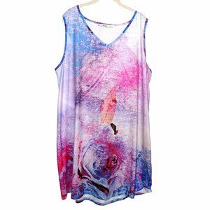 Pretty Sakurafina Pink & Blue Abstract Print Sleeveless Shift Dres Size 2XL NWOT